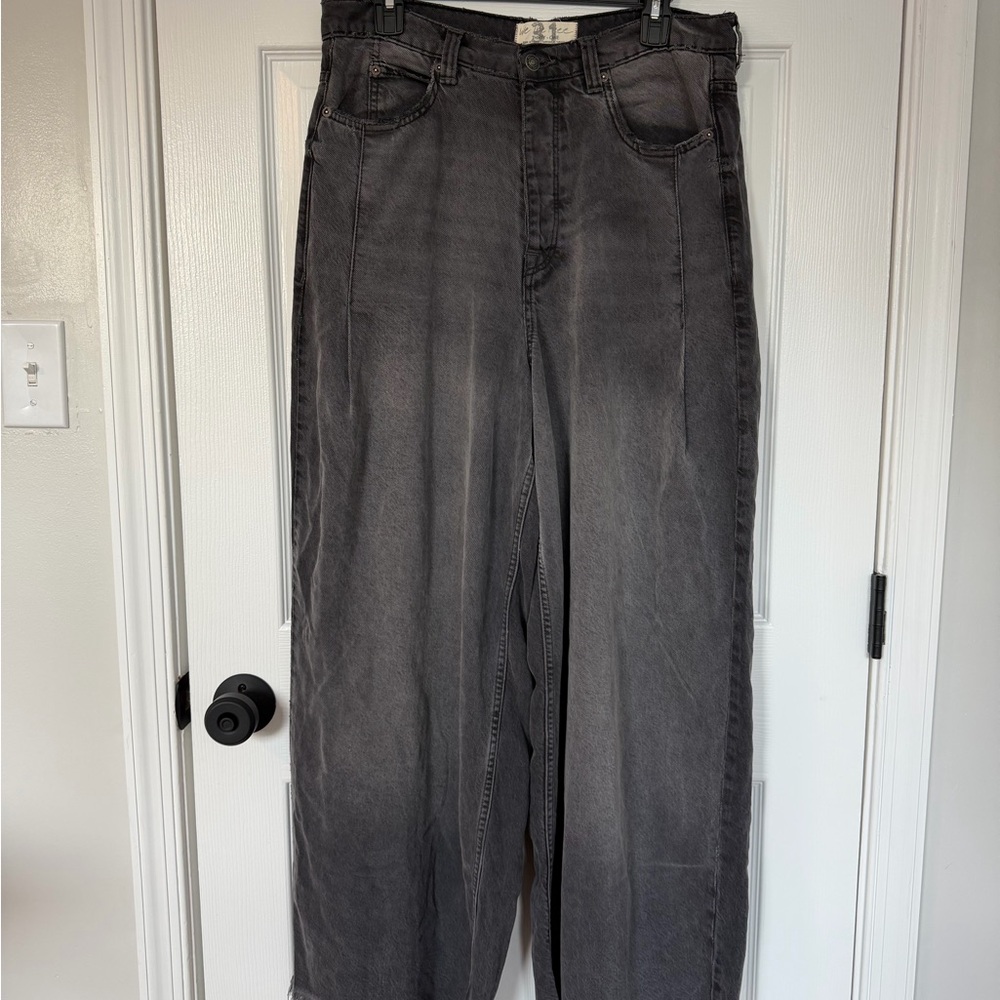 We The Free Washed Charcoal Wide Leg High-Rise Jeans